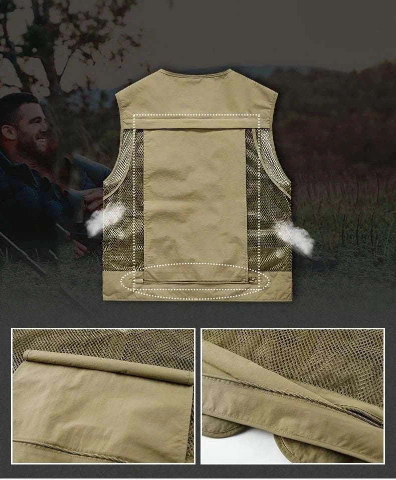 Men’s Multi-Pocket Lightweight Fishing Vest for Outdoor Spring Summer-Grey / EU size L