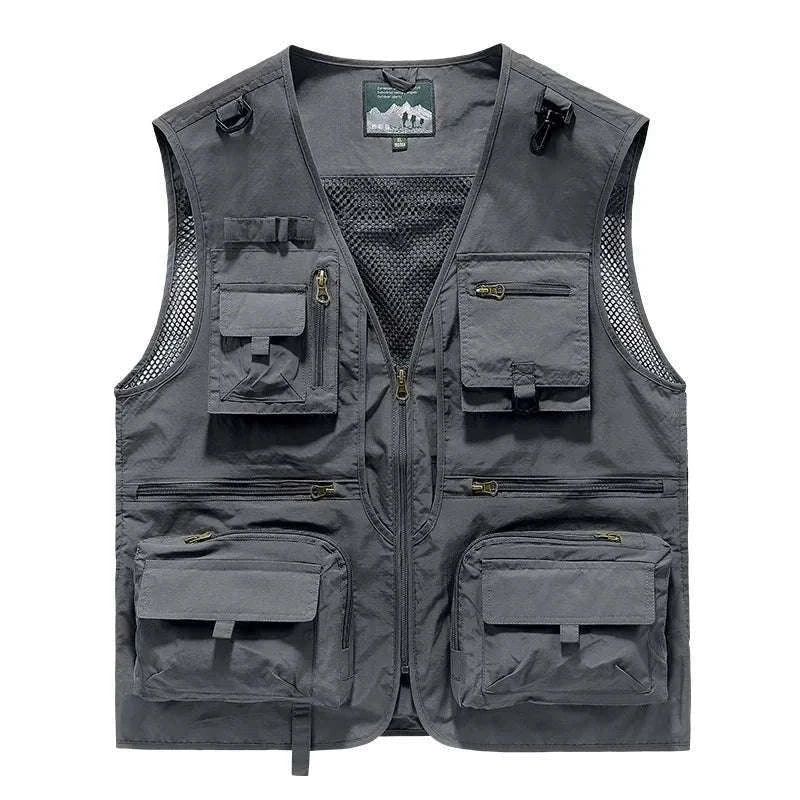Men’s Multi-Pocket Lightweight Fishing Vest for Outdoor Spring Summer-Grey / EU size L