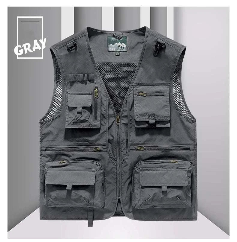 Men’s Multi-Pocket Lightweight Fishing Vest for Outdoor Spring Summer-Grey / EU size L