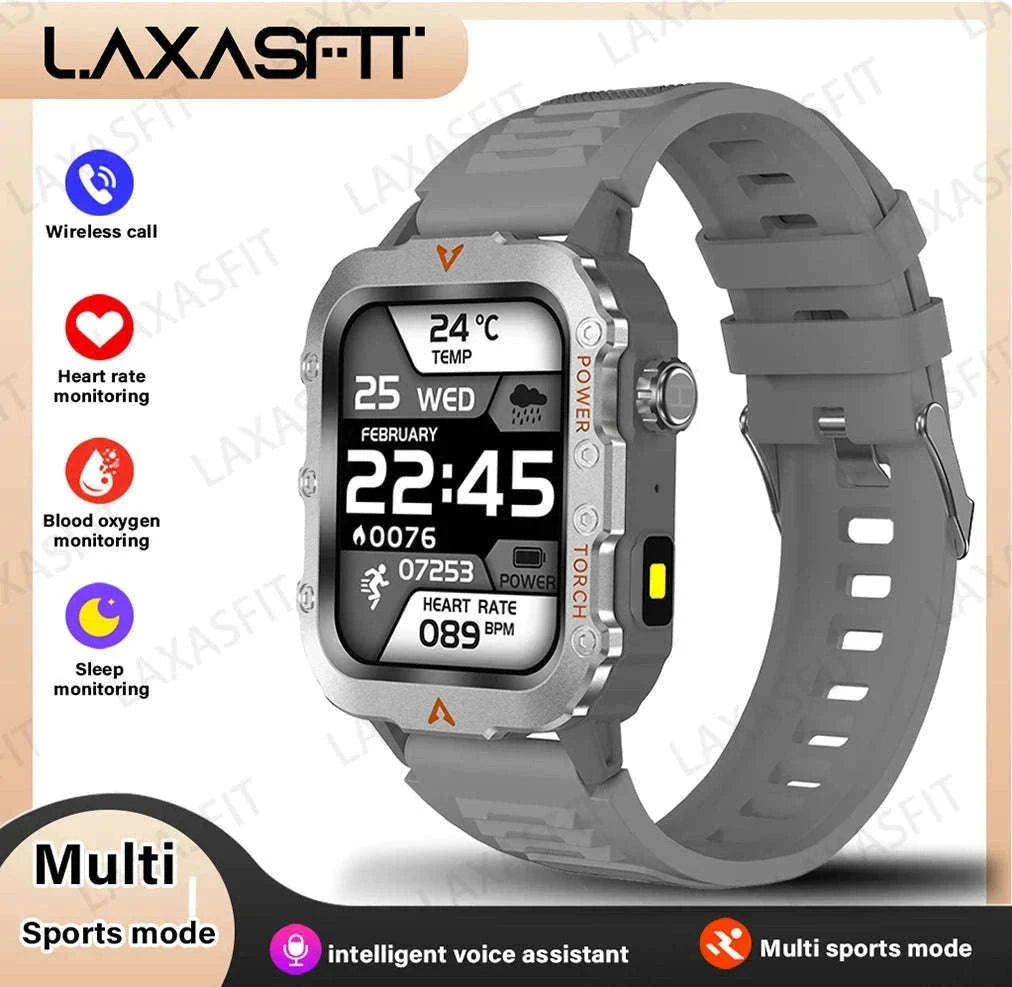Men's Outdoor Sports Smart Watch with LED Flashlight-Brown