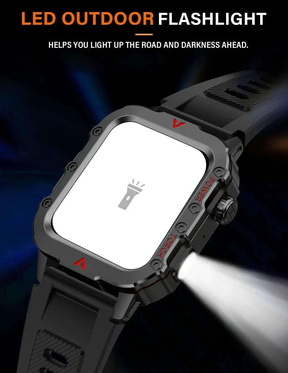 Men's Outdoor Sports Smart Watch with LED Flashlight-Brown