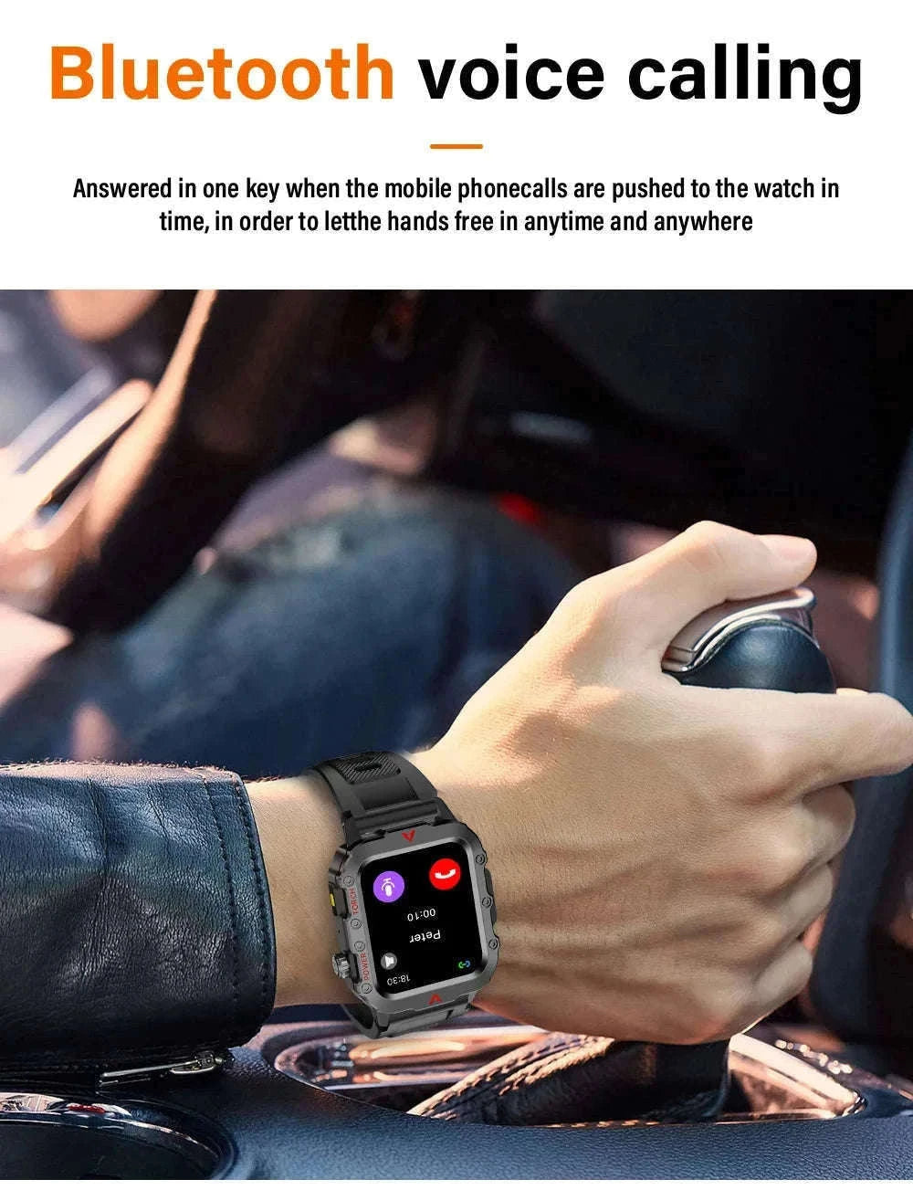 Men's Outdoor Sports Smart Watch with LED Flashlight-Brown