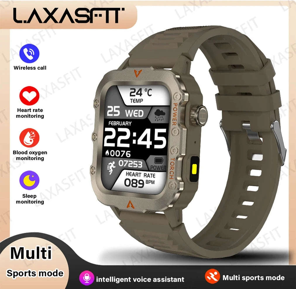 Men's Outdoor Sports Smart Watch with LED Flashlight-Brown