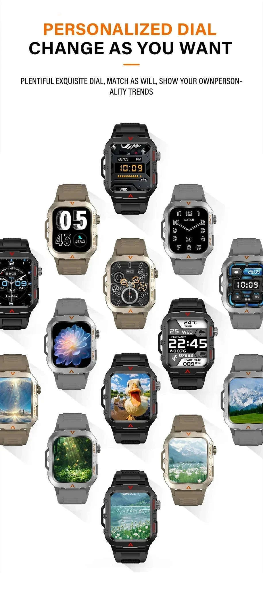 Men's Outdoor Sports Smart Watch with LED Flashlight-Brown