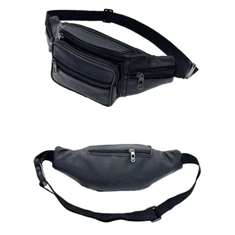 Men’s PU Leather Waist Pack Adjustable Belt Crossbody Bag-black