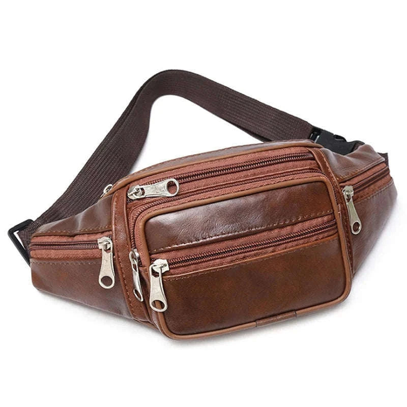 Men’s PU Leather Waist Pack Adjustable Belt Crossbody Bag-black