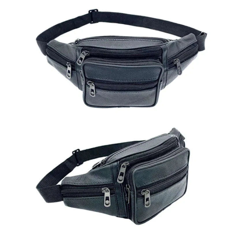 Men’s PU Leather Waist Pack Adjustable Belt Crossbody Bag-black