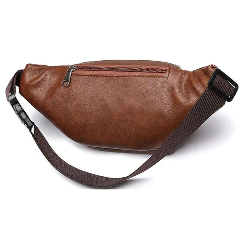 Men’s PU Leather Waist Pack Adjustable Belt Crossbody Bag-black