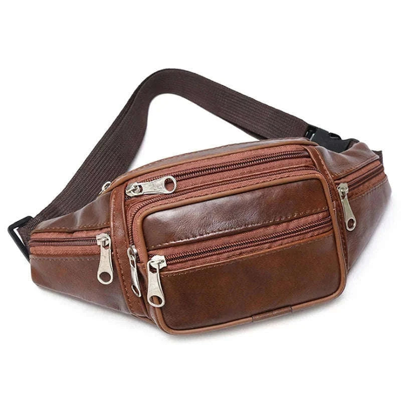 Men’s PU Leather Waist Pack Adjustable Belt Crossbody Bag-black