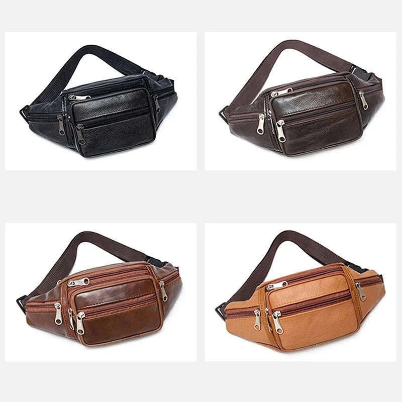 Men’s PU Leather Waist Pack Adjustable Belt Crossbody Bag-black