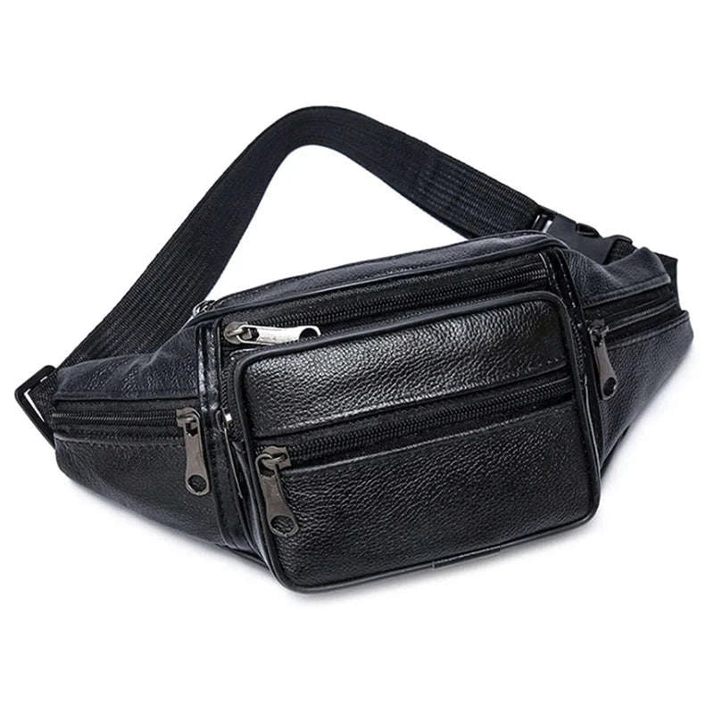 Men’s PU Leather Waist Pack Adjustable Belt Crossbody Bag-black