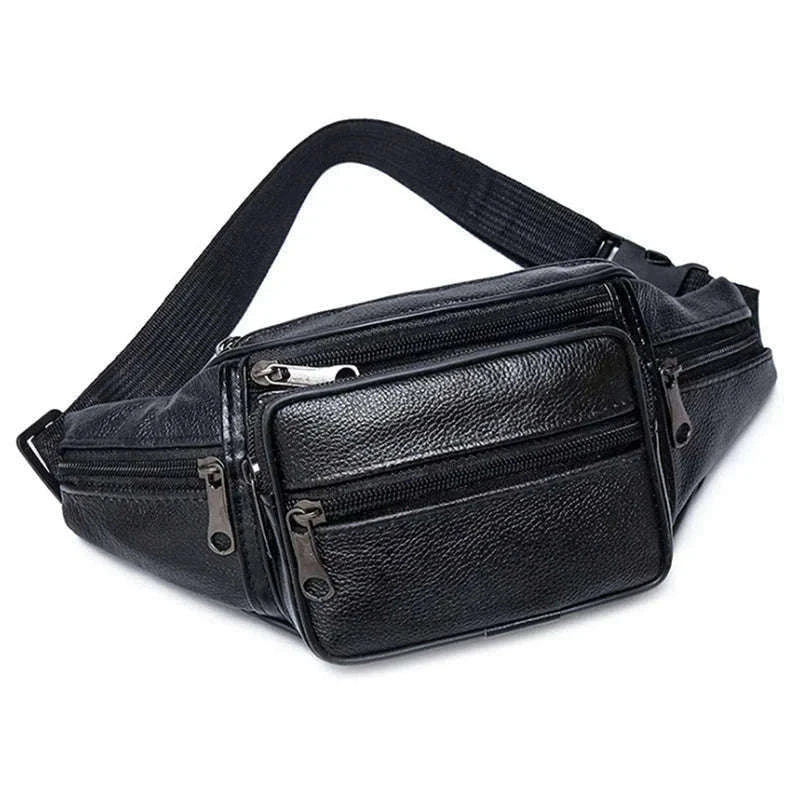Men’s PU Leather Waist Pack Adjustable Belt Crossbody Bag-black