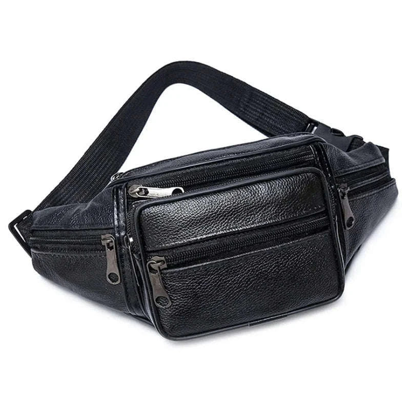 Men’s PU Leather Waist Pack Adjustable Belt Crossbody Bag-black