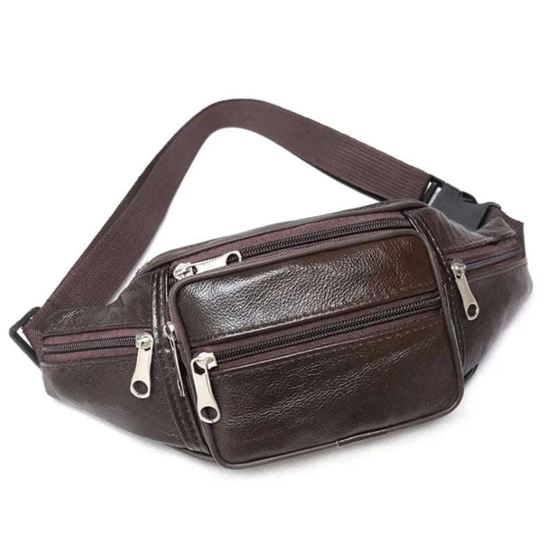 Men’s PU Leather Waist Pack Adjustable Belt Crossbody Bag-black