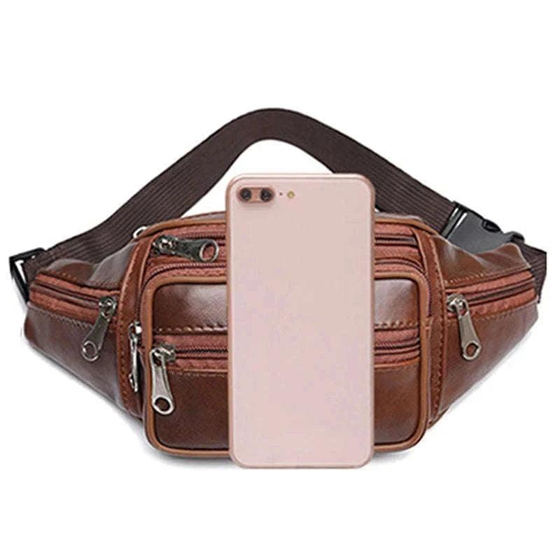 Men’s PU Leather Waist Pack Adjustable Belt Crossbody Bag-black