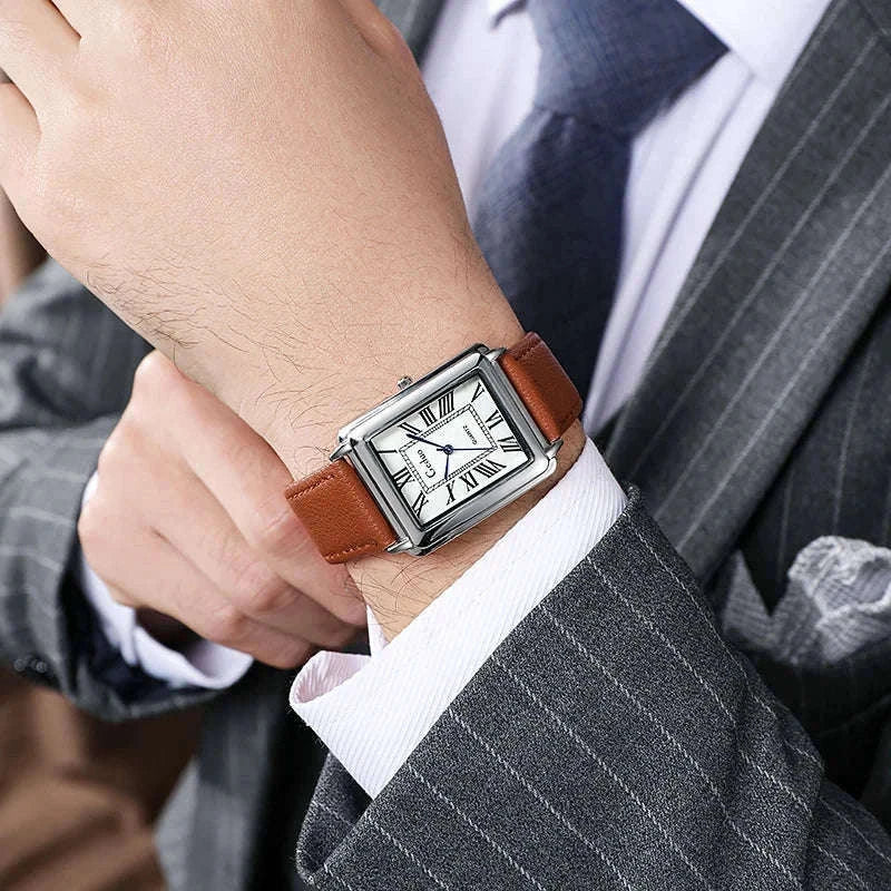 Men’s Quartz Wristwatch with Leather Strap and Roman Numerals-black rose white