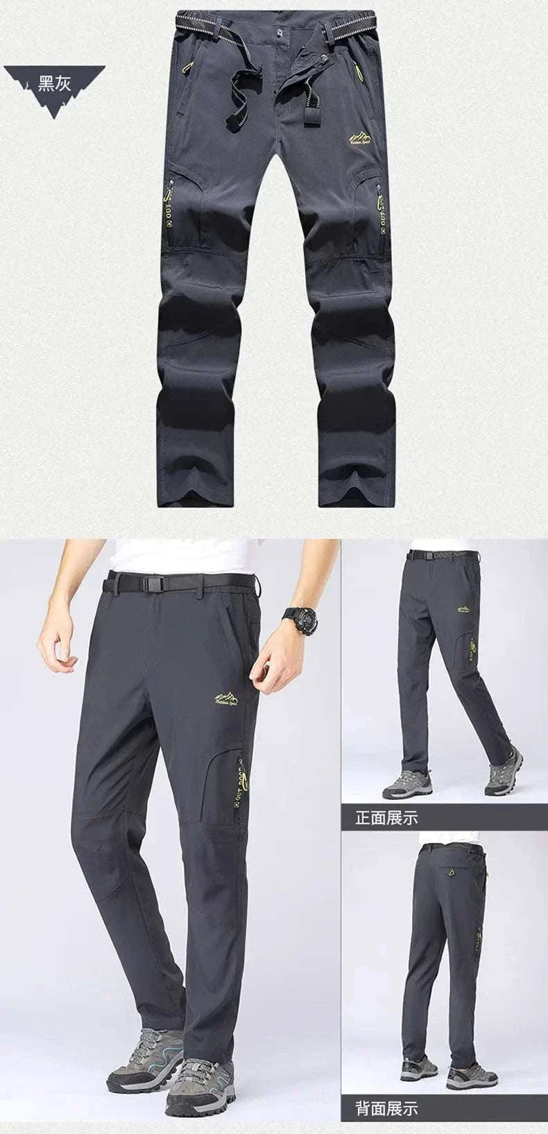 Men’s Quick Dry Hiking Pants Stretch Waterproof Multi Pocket-Dark Grey / Asian XXXL 85kg-90kg