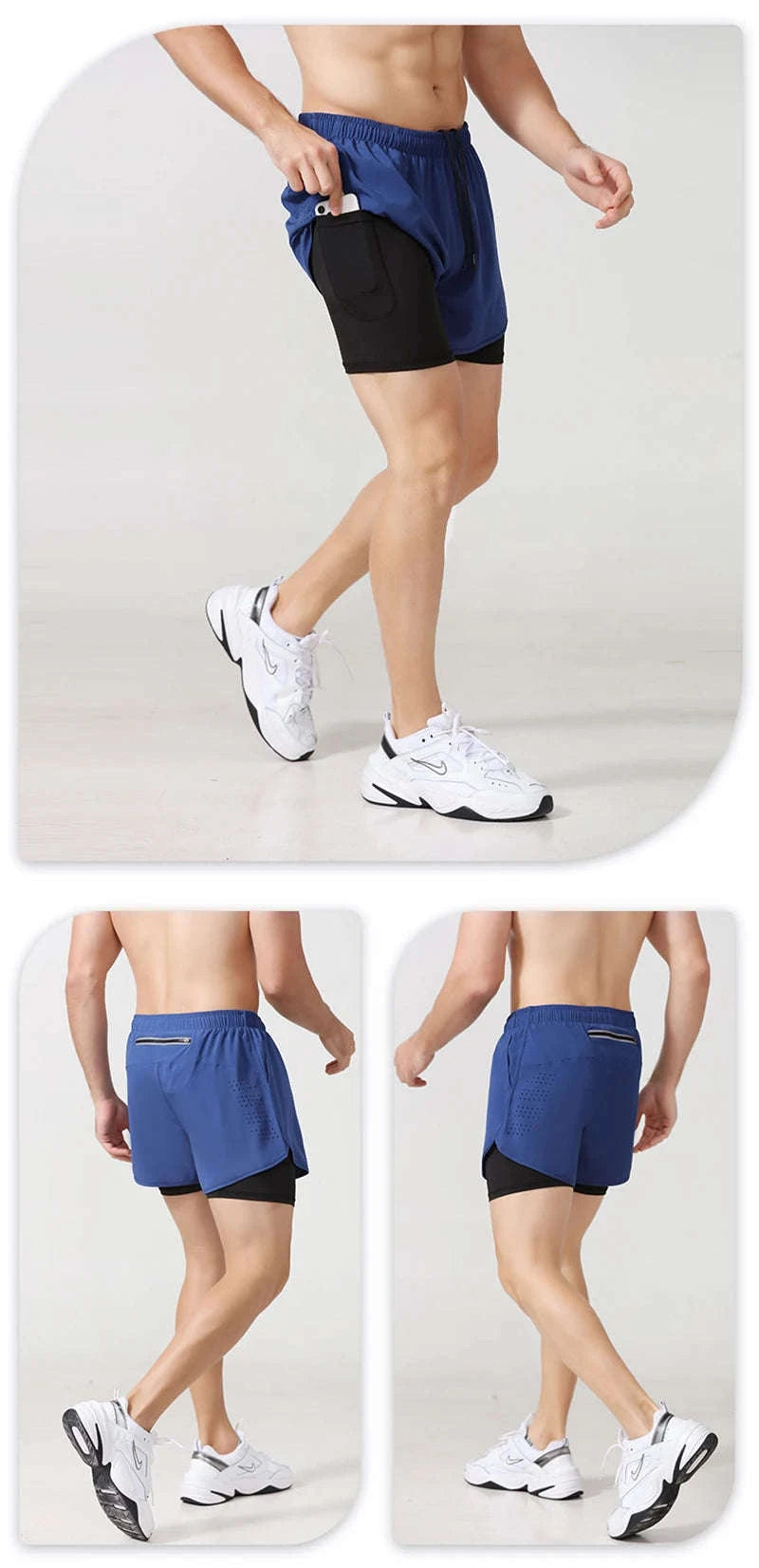 Men’s Quick-Dry Running Shorts – Double-Layer Workout-Sky Blue / L(70-80kg)
