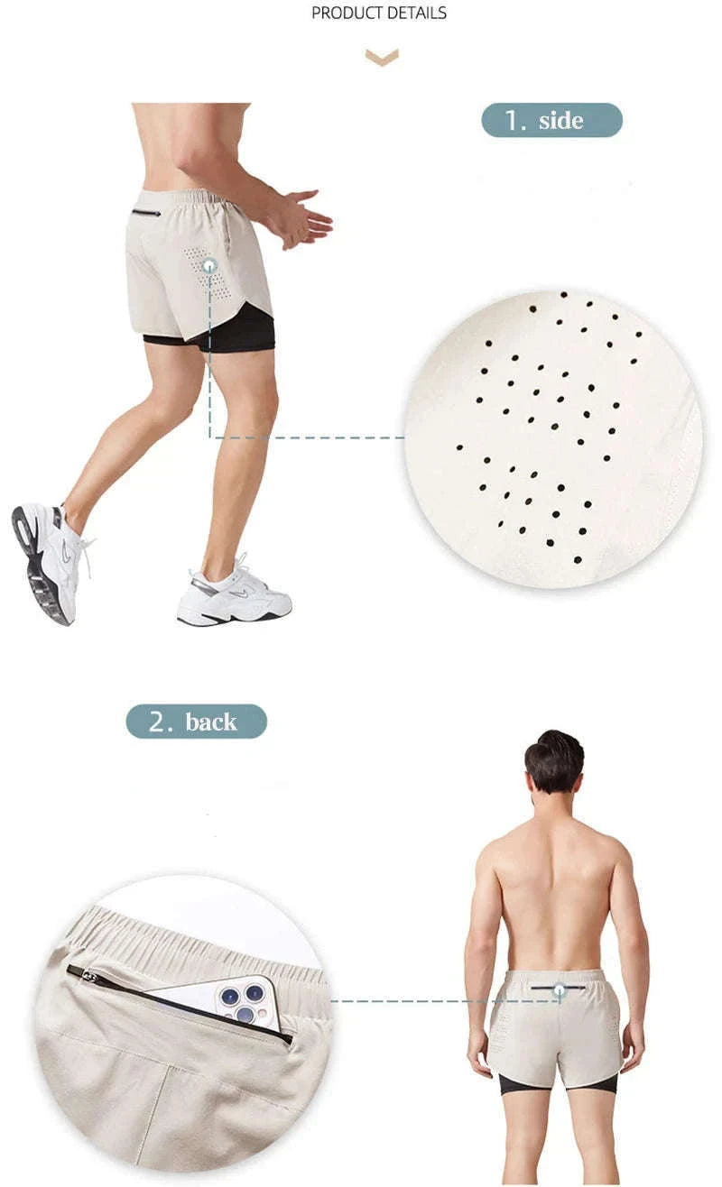 Men’s Quick-Dry Running Shorts with Double-Layer Support-Sky Blue / L(70-80kg)