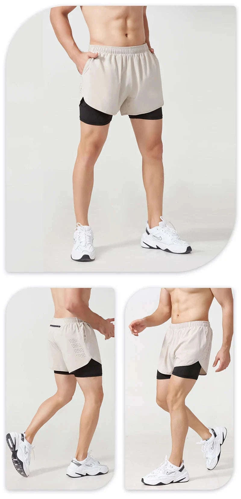 Men’s Quick-Dry Running Shorts with Double-Layer Support-Sky Blue / L(70-80kg)