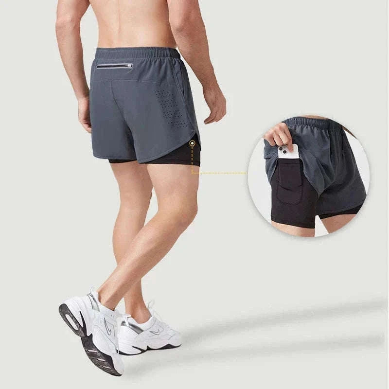Men’s Quick-Dry Running Shorts with Double-Layer Support-Sky Blue / L(70-80kg)