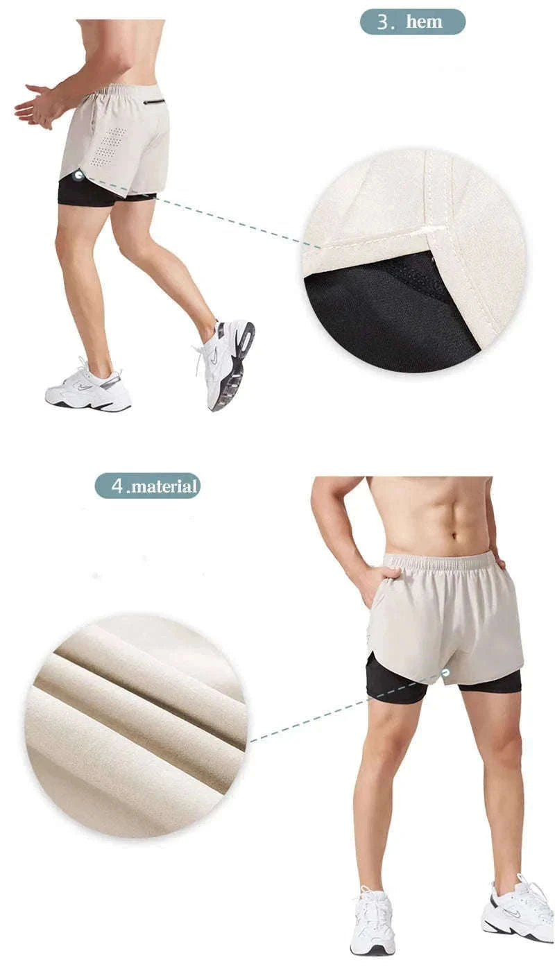 Men’s Quick-Dry Running Shorts with Double-Layer Support-Sky Blue / L(70-80kg)