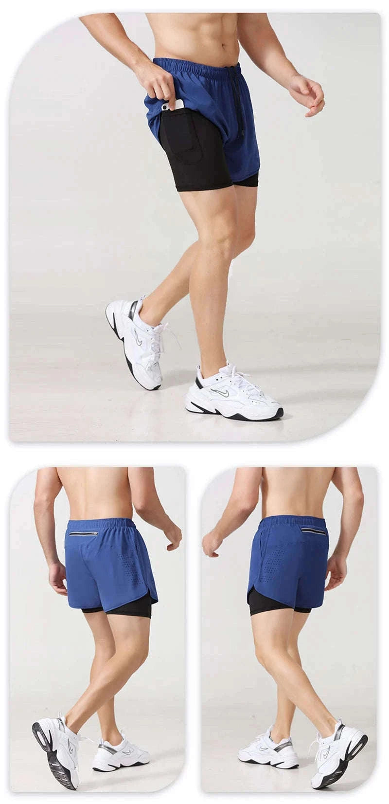 Men’s Quick-Dry Running Shorts with Double-Layer Support-Sky Blue / L(70-80kg)
