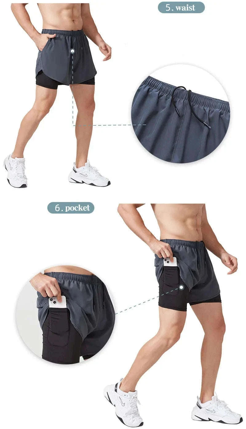 Men’s Quick-Dry Running Shorts with Double-Layer Support-Sky Blue / L(70-80kg)