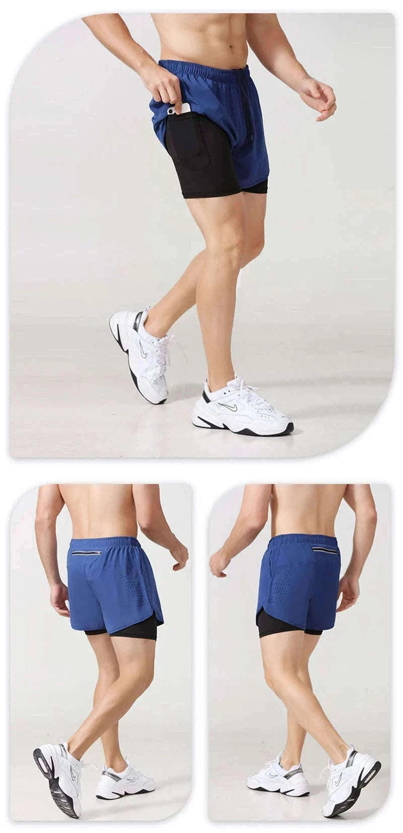 Men’s Quick-Dry Running Shorts with Double-Layer Support-Sky Blue / L(70-80kg)
