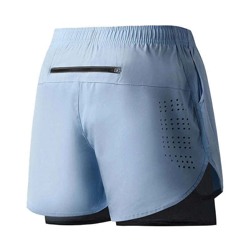 Men’s Quick-Dry Running Shorts with Double-Layer Support-Sky Blue / L(70-80kg)