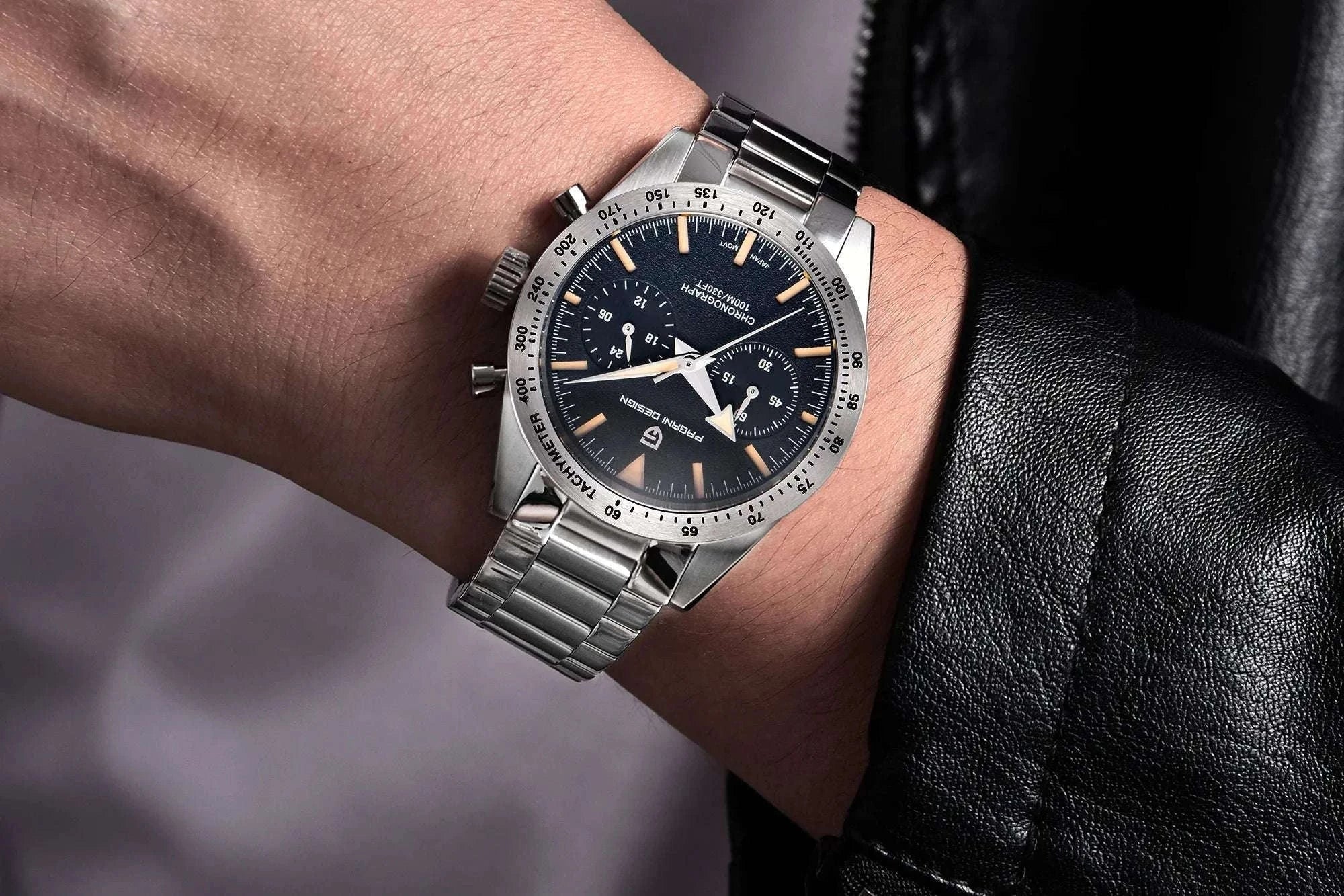 Men’s Retro Pilot Chronograph Watch Stainless Steel 10Bar Waterproof-Blue / GERMANY