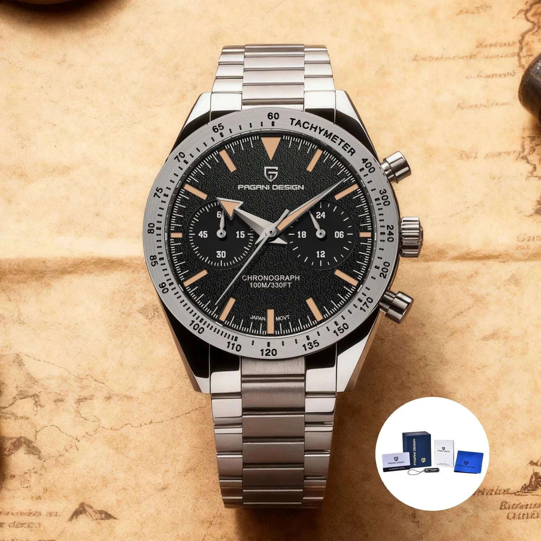 Men’s Retro Pilot Chronograph Watch Stainless Steel 10Bar Waterproof-Blue / GERMANY