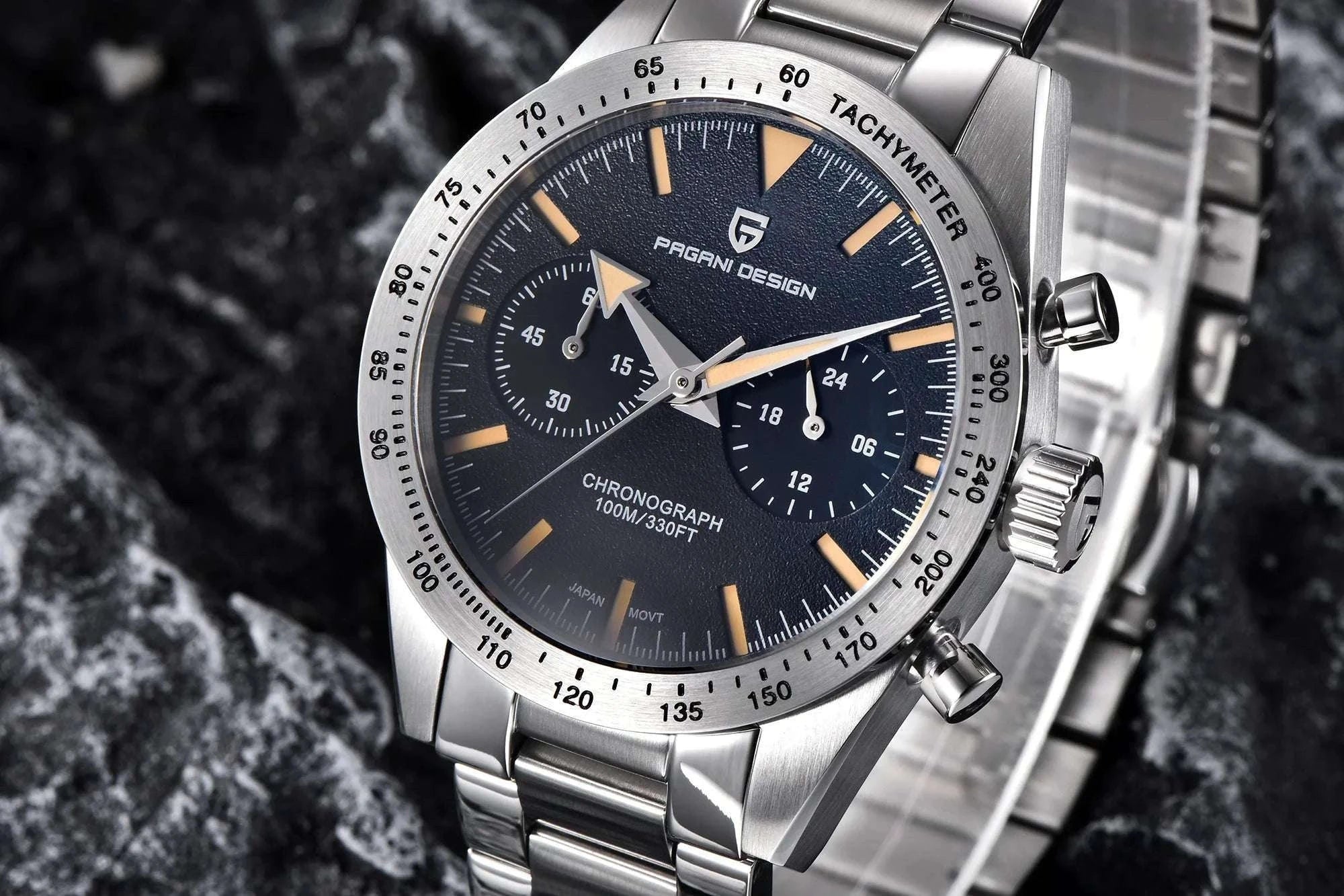 Men’s Retro Pilot Chronograph Watch Stainless Steel 10Bar Waterproof-Blue / GERMANY