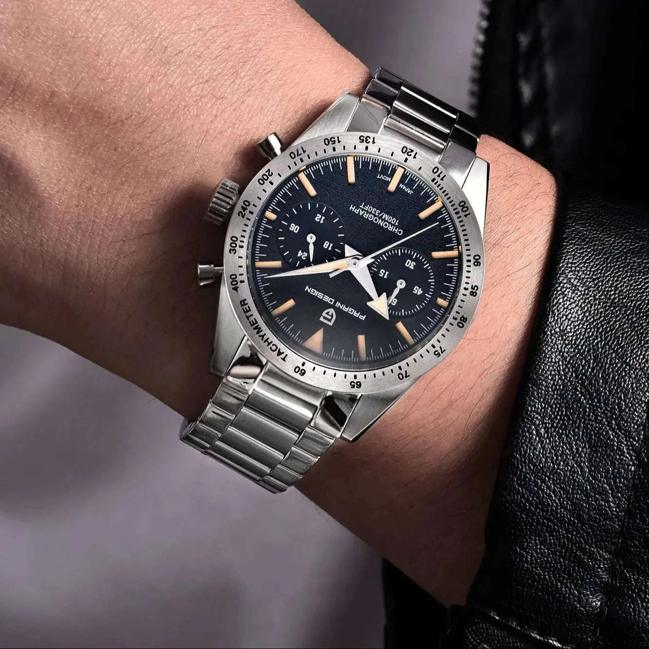 Men’s Retro Pilot Chronograph Watch Stainless Steel 10Bar Waterproof-Blue / GERMANY