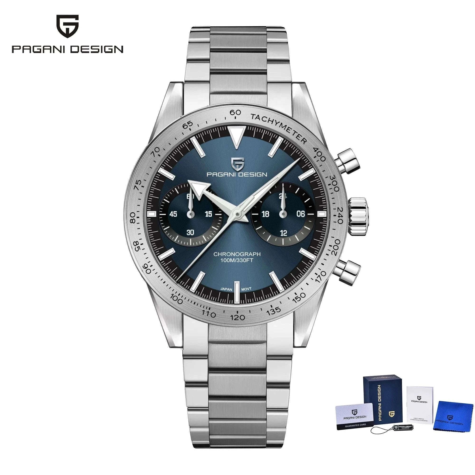 Men’s Retro Pilot Chronograph Watch Stainless Steel 10Bar Waterproof-Blue / GERMANY