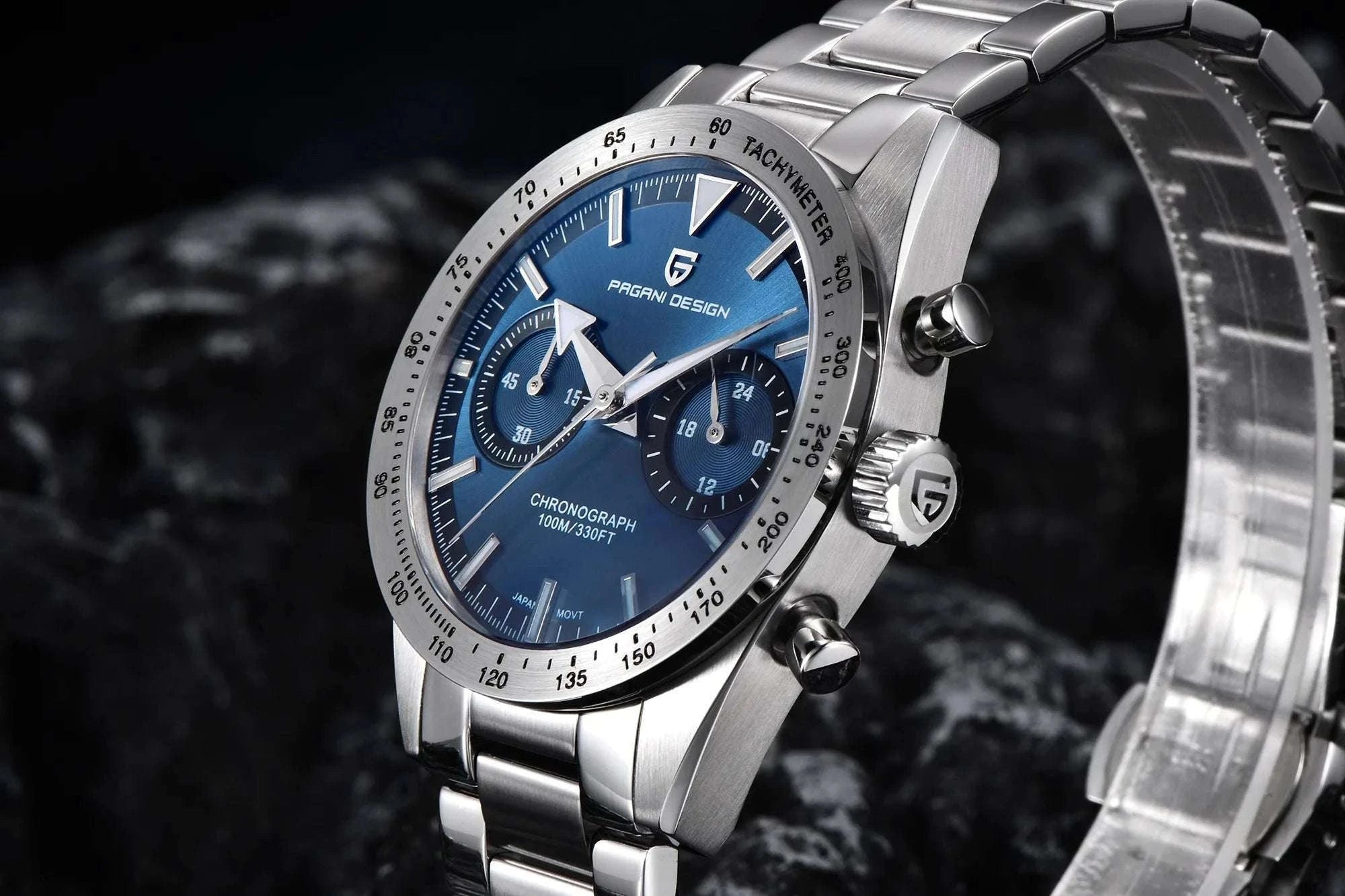 Men’s Retro Pilot Chronograph Watch Stainless Steel 10Bar Waterproof-Blue / GERMANY