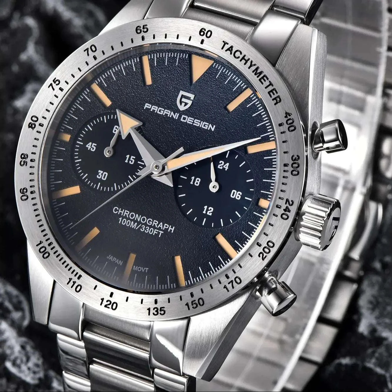 Men’s Retro Pilot Chronograph Watch Stainless Steel 10Bar Waterproof-Blue / GERMANY