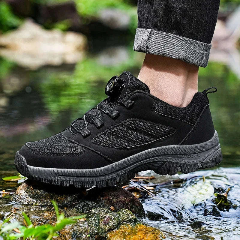 Men's Rotating Buckle Hiking Shoes for Spring and Autumn-black / 39