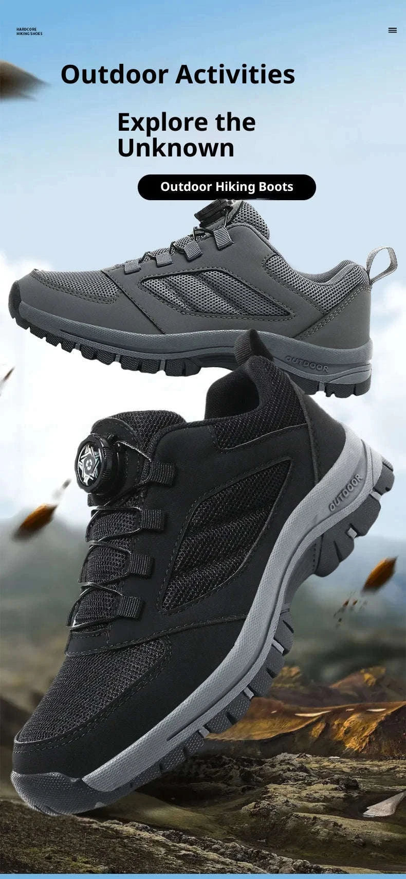 Men's Rotating Buckle Hiking Shoes for Spring and Autumn-black / 39