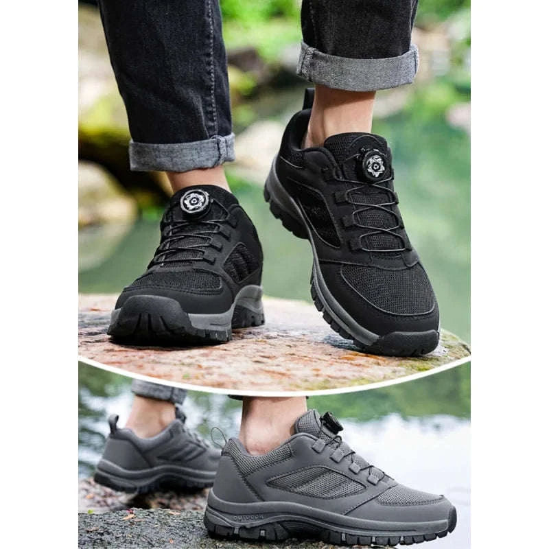 Men's Rotating Buckle Hiking Shoes for Spring and Autumn-black / 39