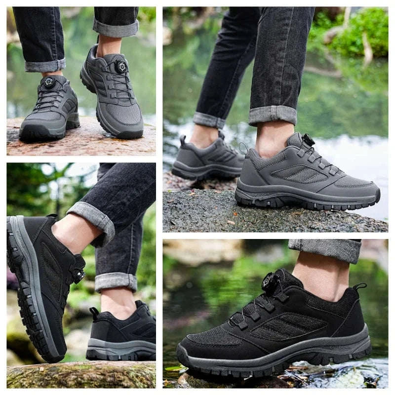 Men's Rotating Buckle Hiking Shoes for Spring and Autumn-black / 39