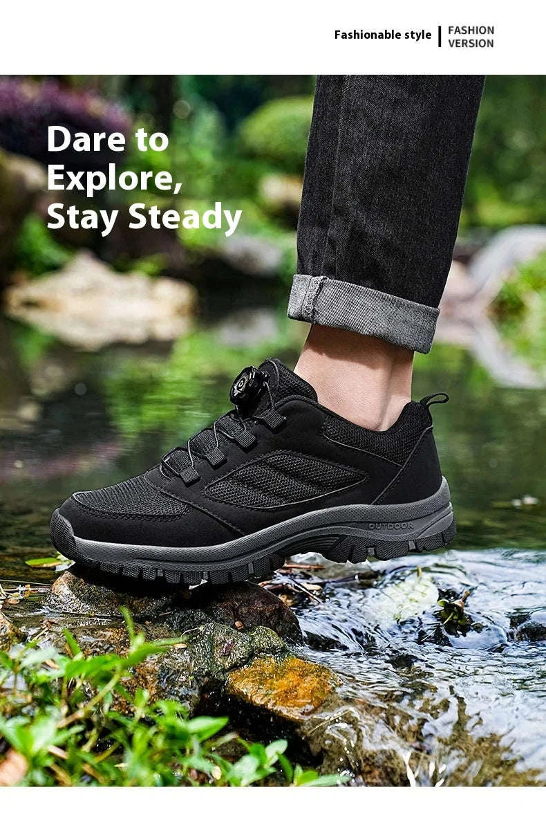 Men's Rotating Buckle Hiking Shoes for Spring and Autumn-black / 39