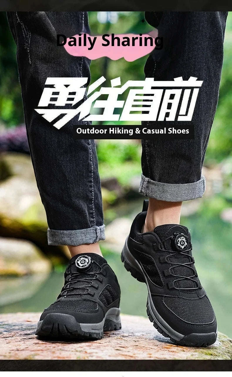 Men's Rotating Buckle Hiking Shoes for Spring and Autumn-black / 39