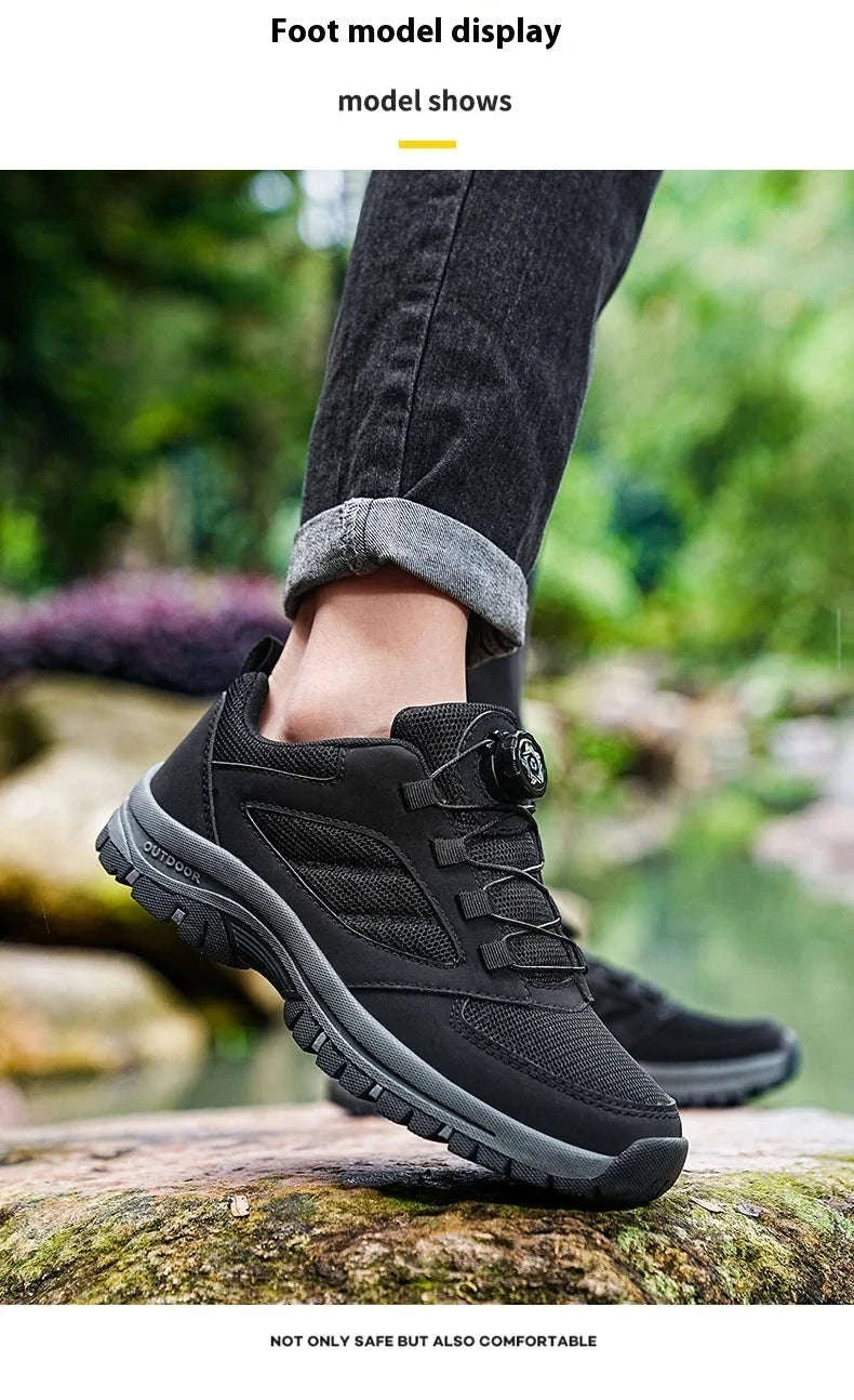 Men's Rotating Buckle Hiking Shoes for Spring and Autumn-black / 39