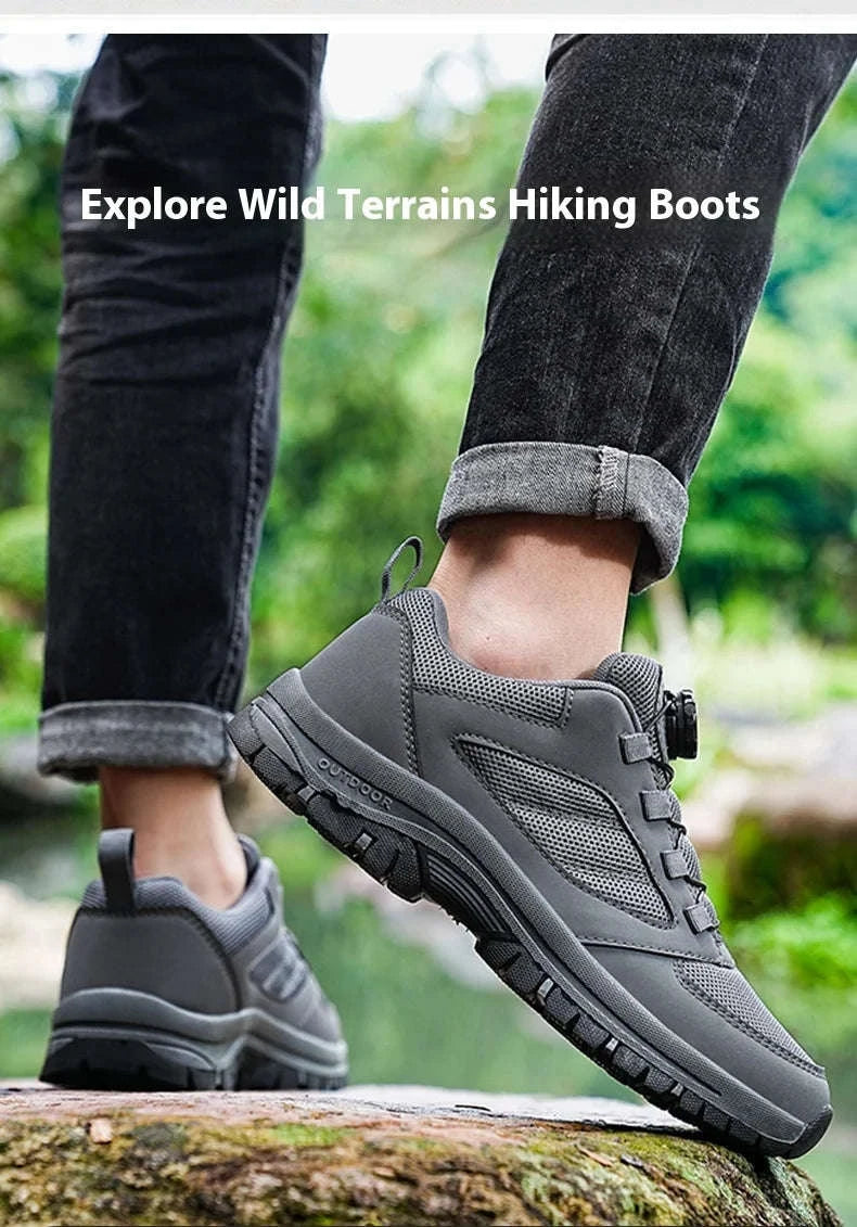 Men's Rotating Buckle Hiking Shoes for Spring and Autumn-black / 39