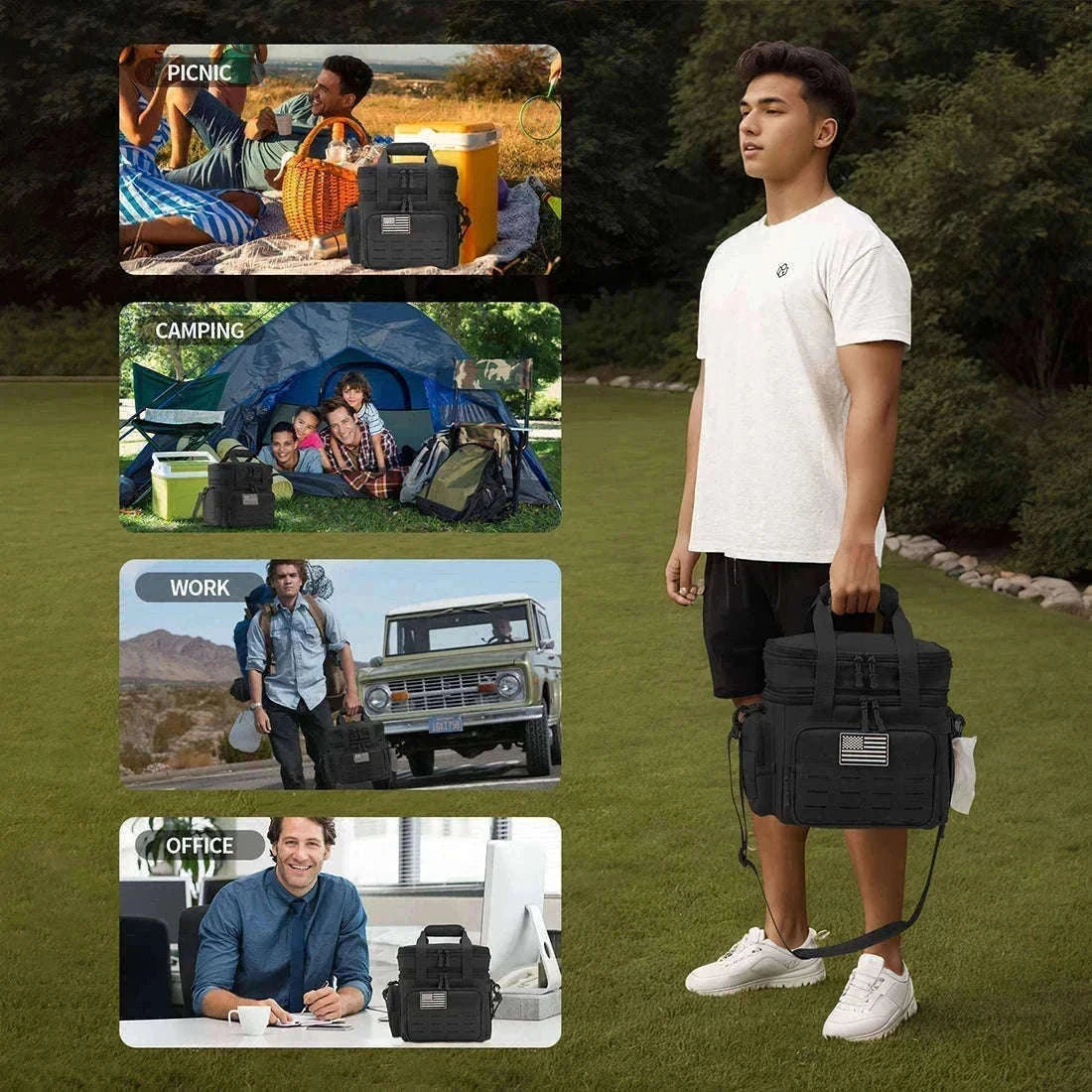 Men's Tactical Expandable Insulated Cooler Bag 18L Leak Proof Lunch Bag-army green / Poland