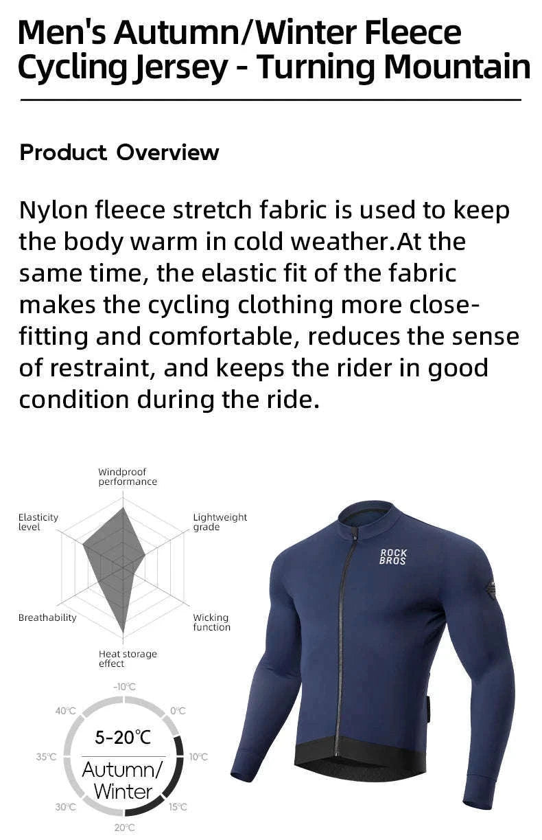 Men’s Thermal Cycling Jersey Windproof Fleece for Cold Weather Riding-YDWT006-1bl / Asian 3XL(EUR 2XL)