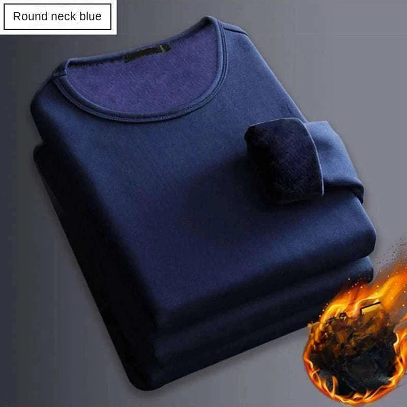 Men's Thermal T-Shirt Fleece-Lined Long-Sleeve Base Layer-Light Grey / 2XL 65-75KG