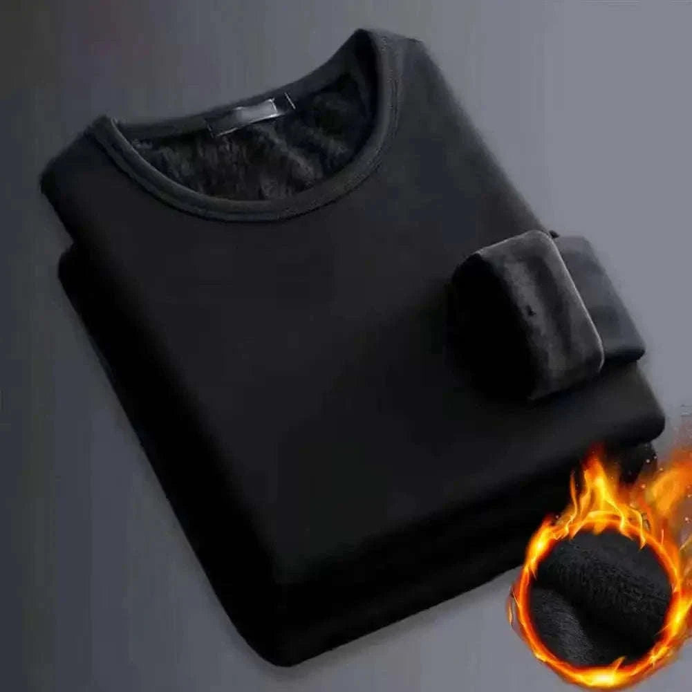 Men's Thermal T-Shirt Fleece-Lined Long-Sleeve Base Layer-Light Grey / 2XL 65-75KG
