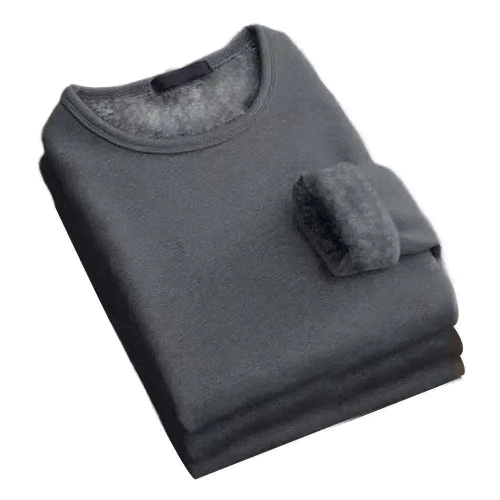 Men's Thermal T-Shirt Fleece-Lined Long-Sleeve Base Layer-Light Grey / 2XL 65-75KG